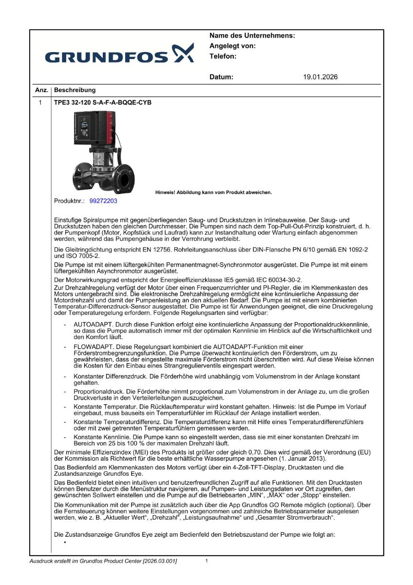 Grundfos TPE3 32-120 S-A-F-A-BQQE Trockenläuferpumpe 0,25 kW 99272203 P26/3