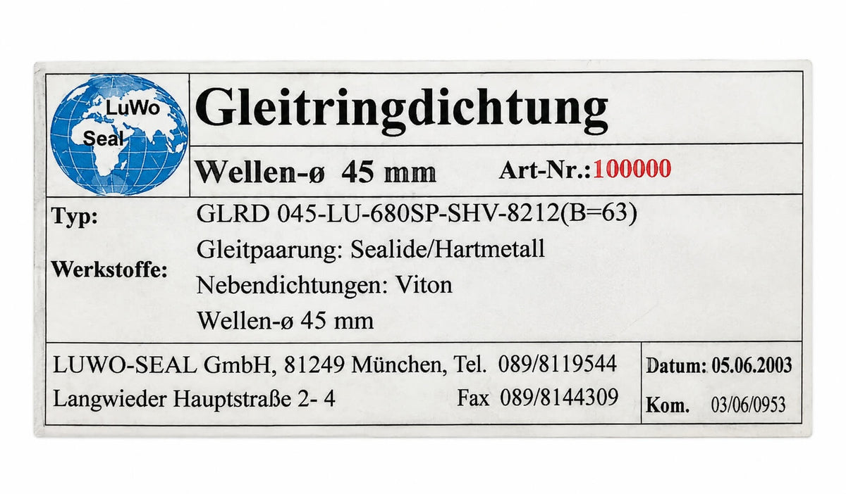 Mechanical Seal GLRD 045-LU-680SP-SHV-8212 – 45 mm – B=63 S14/260