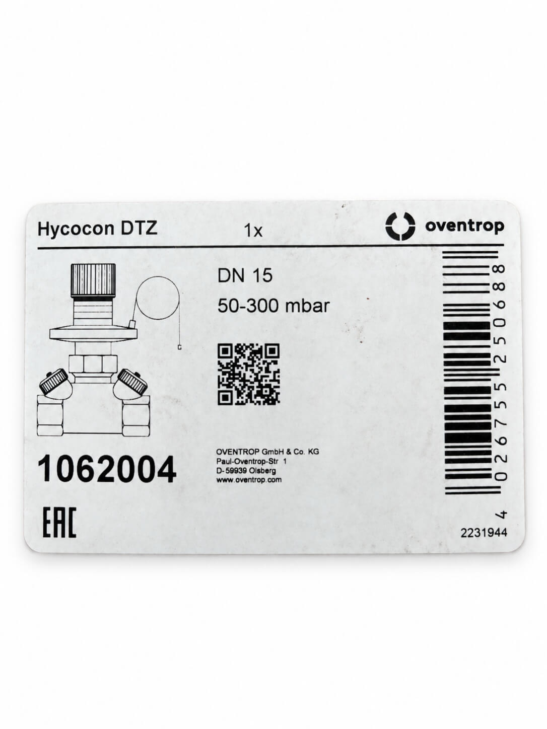 OVENTROP 1062004 Differenzdruckregelventil DN 15, Rp ½, PN 16- 50-300 mbar SKU P26/36