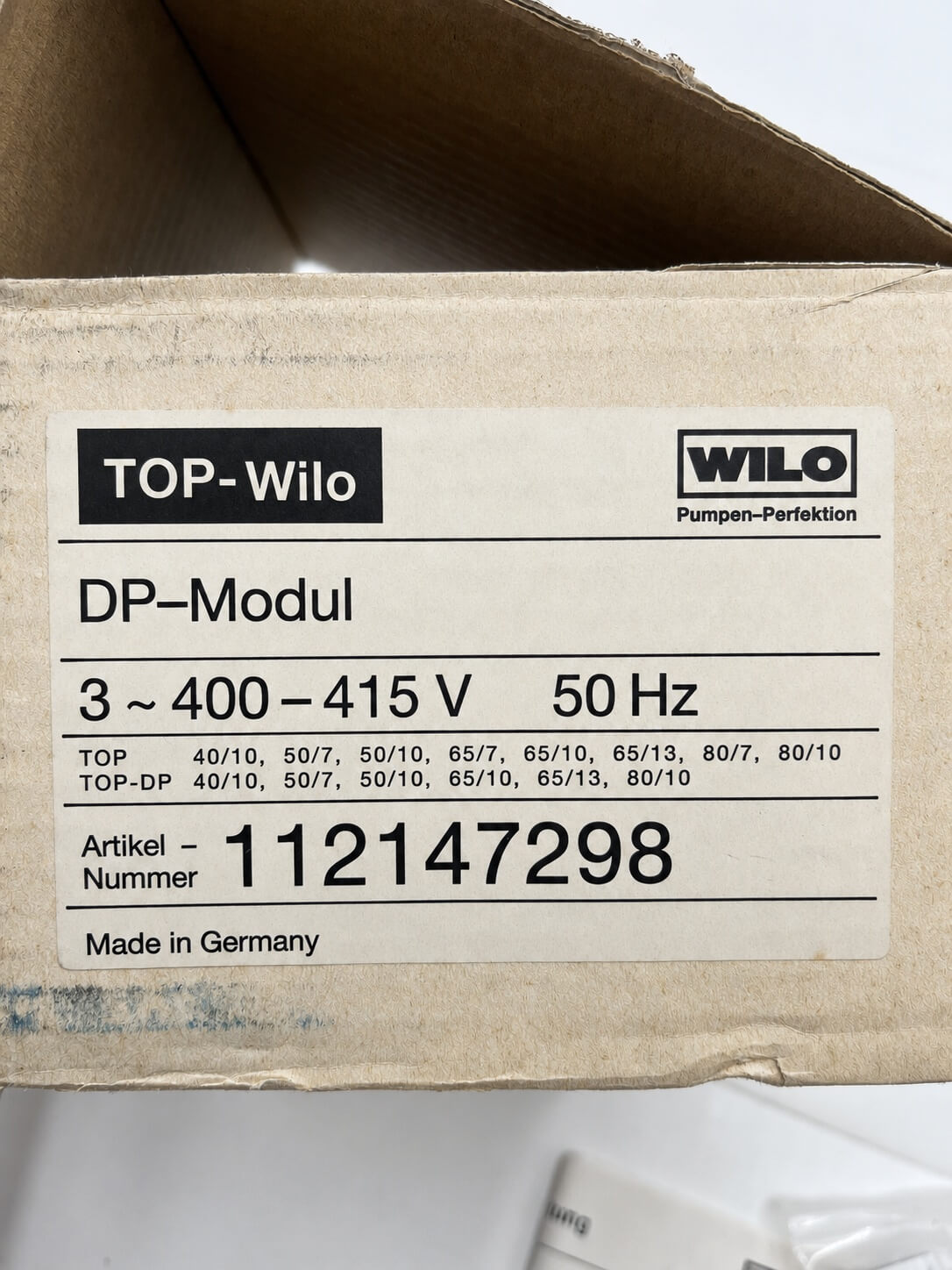 Wilo DP Module 112147298 for Pump TOP E Wilo 3x400V S14/85
