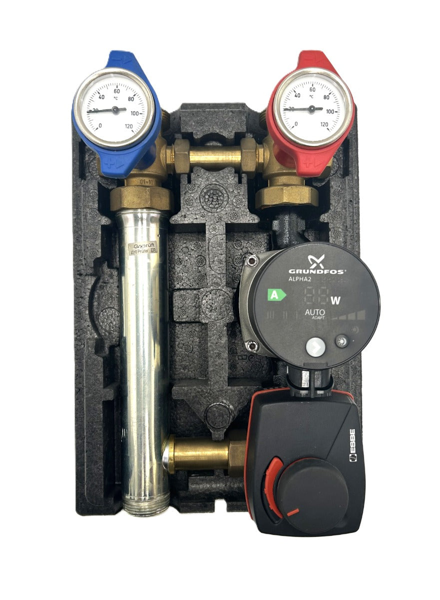 Heizkreisverteiler Set mit Grundfos Alpha 2 Pumpe und ESBE ARA Mischer 230V P21/2