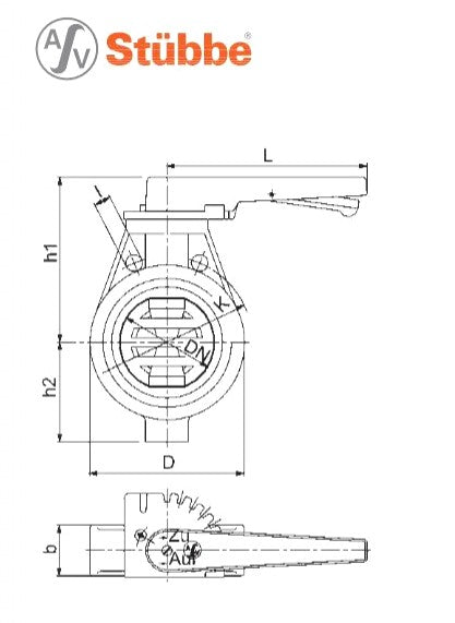 Stübbe K210 Absperrklappe DN 125 PN 10 Absperrhahn manuell PVC EPDM K18/332