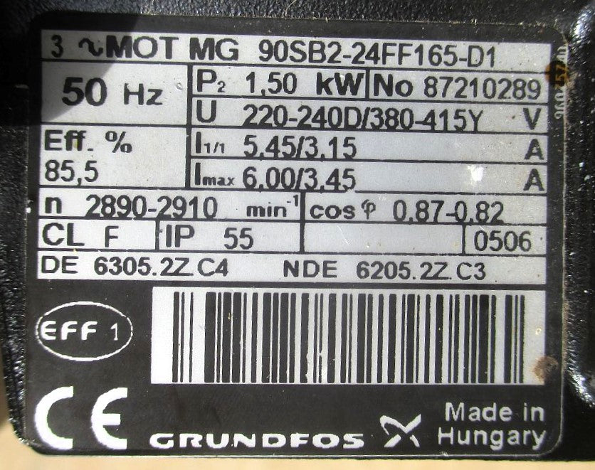 Grundfos NB 32-125/120 A-F-A-BAQE Kreiselpumpe Blockpumpe 3x400V 1,5 kW P22/19