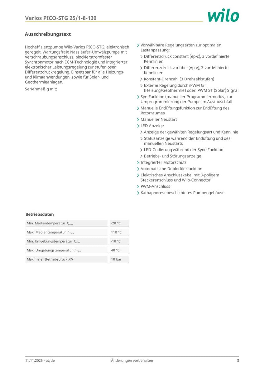 Wilo Varios PICO STG 25/1-8 130 vielseitigste Austauschpumpe 1x230V Umwälzpumpe PK25/339