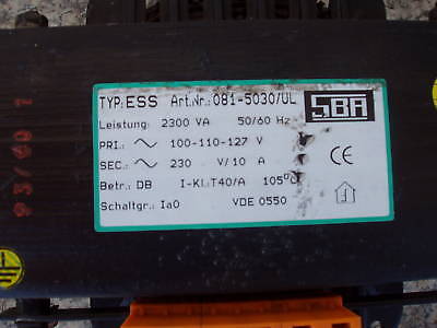 SBA Transformator Trafo pri 100 110 127 V sec 230 V  T10/284