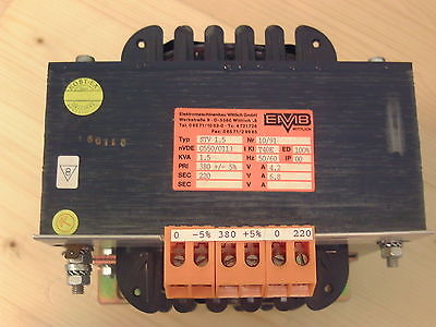 EMB STV 1,5 Nr 10/91 Trafo pri. 380 V  2 Phasen sek. 1x220 V 6,8 A Trenntrafo  T9/534