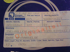 KSB ZYL- Rollenlager NU 2309 DIN 5412 ohne Spannhülse 00310340 S13/73