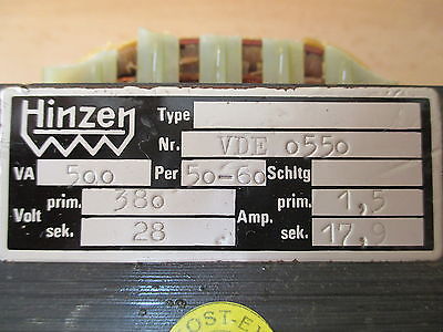 Hinzen Transformator Trafo  pri. 380 V  sek. 28 / 24 V  500 VA   T9/644