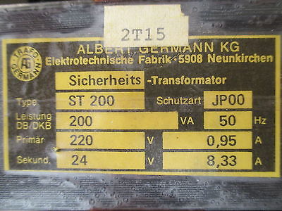 Albert Germann Transformator  ST 200  Trafo  pri.220 V  sek.24 V  200 VA  T9/694