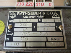 Rathgeber Transformator  ET 100  Trafo  pri. 220 V  sek. 24 V  100 VA  T9/688