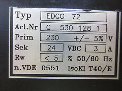 Transformator  EDCG 72  Trafo  pri. 230 V +/- 5%  sek. 24 V DC  3 A  T9/793