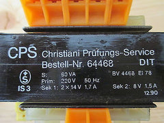 CPS Transformator  64468  Trafo  pri. 220 V  sek. 2x14 V und 1x8 V  60VA  T9/740