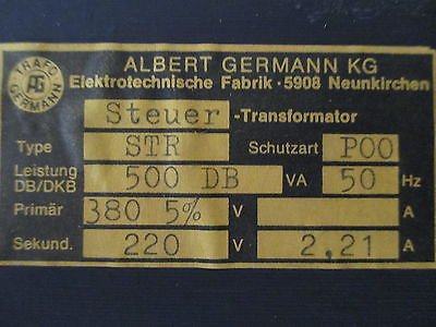 Germann Transformator  STR  Trafo  pri. 380 V +/- 5%  sek. 220 V  500 VA  T9/778