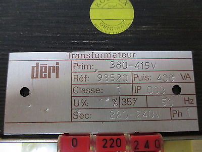 Transformator  93520  Trafo  pri.380V und 415V  sek.220V und 240V  400VA  T9/810
