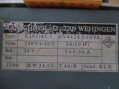 Transformator  K105 / 44,5  Trafo   pri. 230 V +/- 10%  sek. 24 V  160VA  T9/779