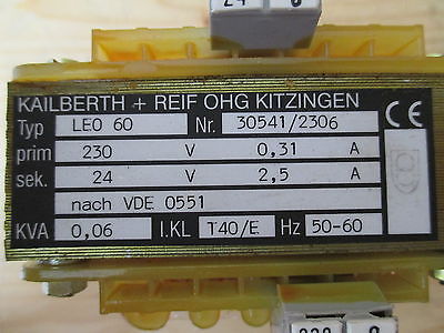 Kailberth+Reif Transformator  LEO 60  Trafo  pri. 230 V  sek. 24 V  60VA  T9/746