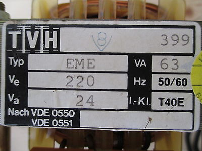 TVH Transformator  EME 399  Trafo Trenntrafo  pri.220 V  sek.24 V  63 VA  T9/818