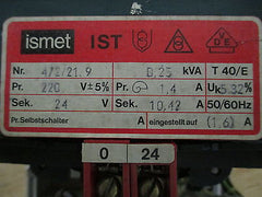 Transformator IST  Regel - Trafo  pri.220V +/- 5%  sek.0-24V AC  250 VA  T9/953