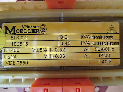 Moeller Transformator  STK 0,2  Trafo  pri.400V +/- 5%  sek.24V  200 VA  T9/663