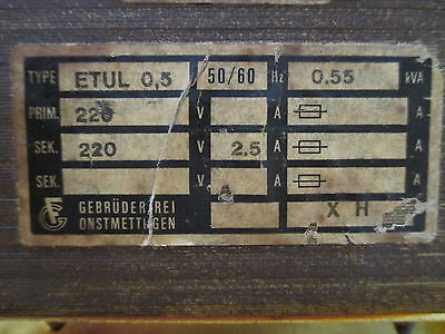 Gebrüder Frei Transformator  ETUL 0,5 Trafo  pri.220V  sek.220V  550VA  T9/676