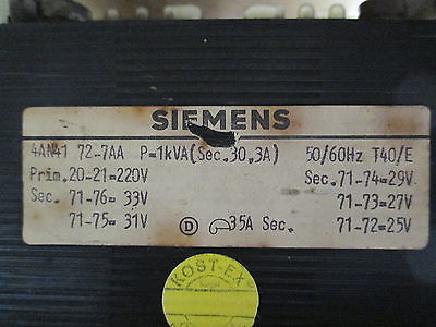 Siemens Transformator  4AN41 72-7AA  Trafo  pri.220V  sek.33-25V  1000VA  T9/673