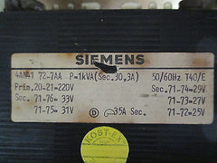Siemens Transformator  4AN41 72-7AA  Trafo  pri.220V  sek.33-25V  1000VA  T9/673