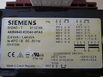 Siemens SIDAC - T 4AM4642-8DD40-0FA0  Trafo  pri.550-208 V  sek.230/115 V  T9/856
