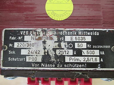 Transformator  E 5035  Trafo  pri. 220 / 380 V  sek. 24 / 42 V  500 VA  T9/985