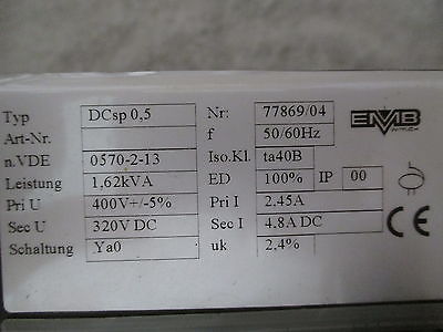 Transformator  DCsp 0,5  Trafo  pri.400 V +/- 5%  sek.320 V DC  1620 VA  T9/882
