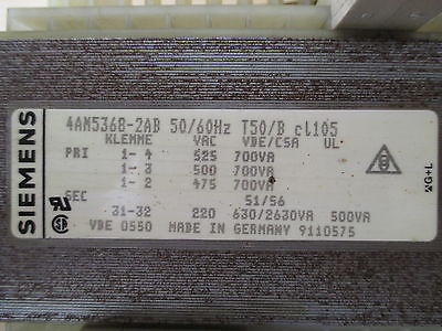 Transformator  4AM5368-2AB  Trafo  pri.525/500/475 V  sek.220 V  500 VA  T9/887