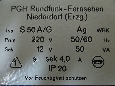 PGH Transformator  S 50 A / G  Trafo  pri.220 V  sek.12 V  4 A  50 VA  T9/893
