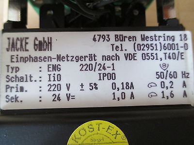 Jacke Transformator  ENG 220 / 24-1 Trafo pri. 220 V +/- 5% sek. 24 V DC T9/629