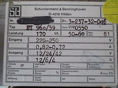 S+B Transformator  EI 96c/59  Trafo  pri. 220-250 V  sek. 12/24/42 V  170 VA T9/914