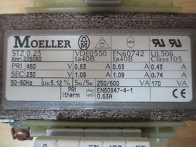 Moeller Transformator STZ 0,25  Trafo  pri.460 V sek.230 V 250/600 VA   T9/799