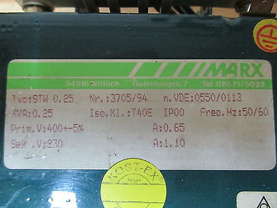 Marx STW 0,25 Transformator  STW 0,25 Nr. 3705/94 Trafo  pri.400V +/- 5%  sek.230V  250 VA T9/761