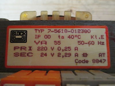 Block Typ 7-5618-012380 Transformator 220V auf 24V AC 55 VA