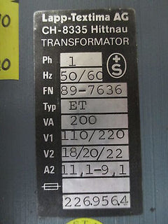 Trafo ET 89 - 7636 pri 110 V 220 V sek 18 V 20 V 22 V 200 VA KOST-EX T9/925