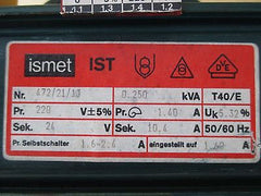 Transformator ISMET IST pri 220 V AC -+ 5% sek 24 V AC10,4 A 250 VA  T9/819 