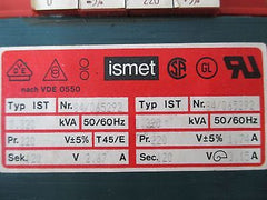 Trafo ISMET IST pri 220 V AC -+ 5 %  sek 120 V 2,67 A 320 VA   KOST-EX T9/633 
