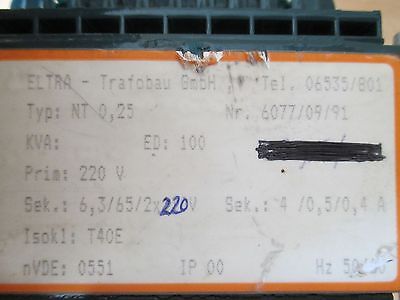 Trafo Eltra NT 0,25 pri 220 V  AC sek 6,3  65  2 x 220 V 250 VA KOST-EX T9/654