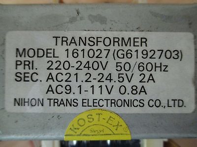 Trafo Nihon Trans  161027  pri 220 - 240 V sec 21,2-24,5V 9,1-11V AC  T9/961 