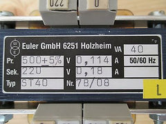 Euler Trafo   pri 500 V +- 5%   sec 220 V   40 VA Transformator  KOST-EX T9/728 