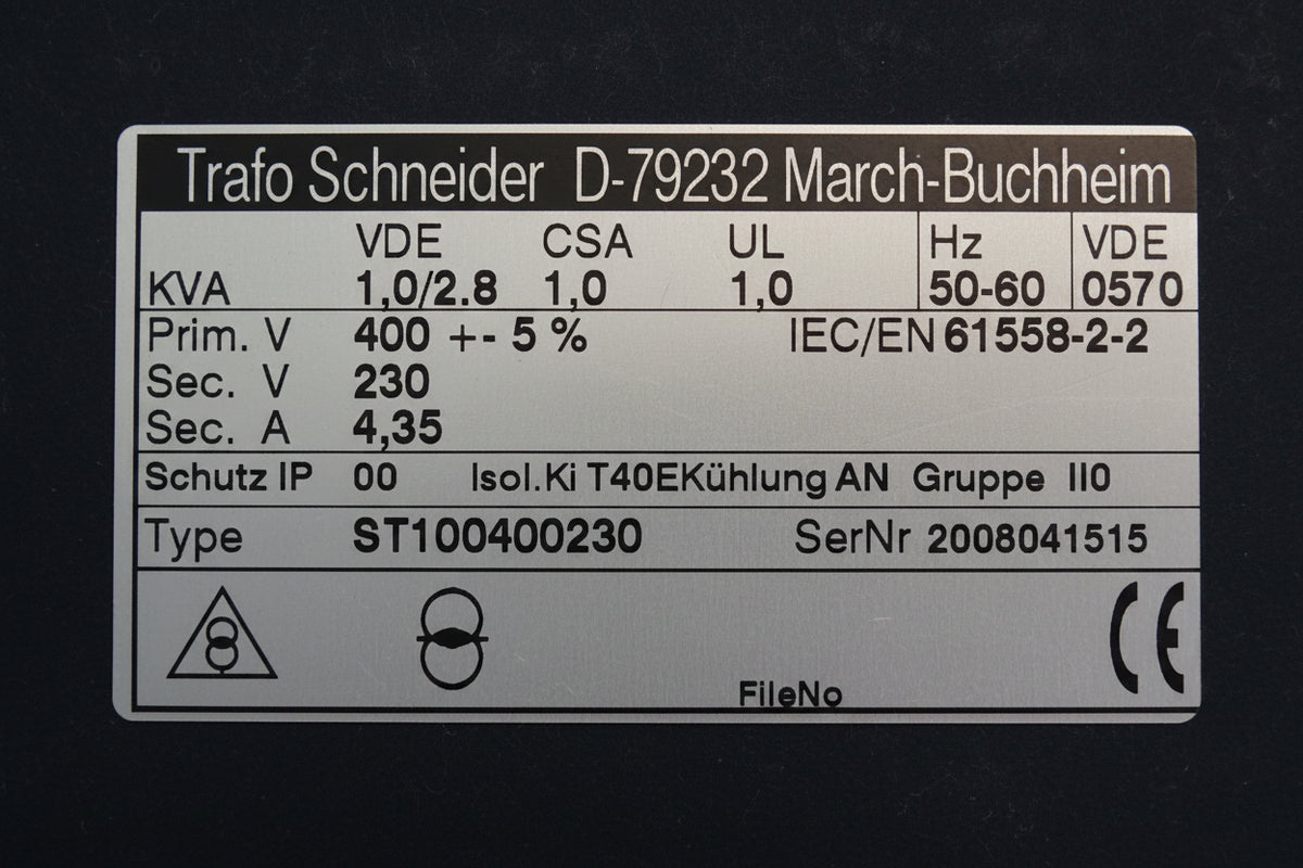 Schneider ST100400230 Trafo Pri. 400 V Sec. 230 V 1 KVA T10/205