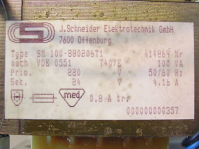 Schneider SM 100-880206T1 Trafo  pri 220 V sec 24 V 4,16 A 100 VA  T9/497