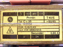 Cx35 Nr. 162224  Trafo 220 V sec 24 V 6,66 A 160  kVA  T10/296