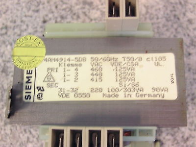 Siemens 4AM4914-5DB Trafo   pri 460 440 415 V sec 220 V  90 VA  T9/500