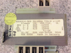 Siemens 4AM4914-5DB Trafo   pri 460 440 415 V sec 220 V  90 VA  T9/500