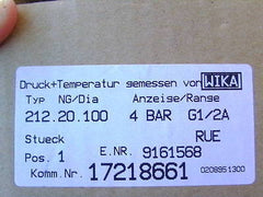 Wika Druckmanometer 4 bar  NG/Dia Druck Druckmesser Druckanzeige  S11/97