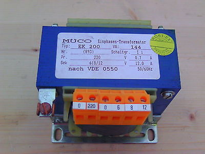 Müco Einphasen Transformator EK 200 144 VA pri 220 V 6 8 12 V 12 A T9/567
