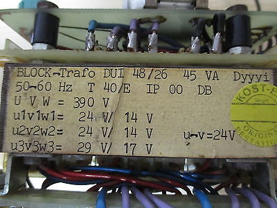 Block Transformator  DUI 48 / 26  Trafo  pri.390V  sek.24 und 29V  45VA  T9/787